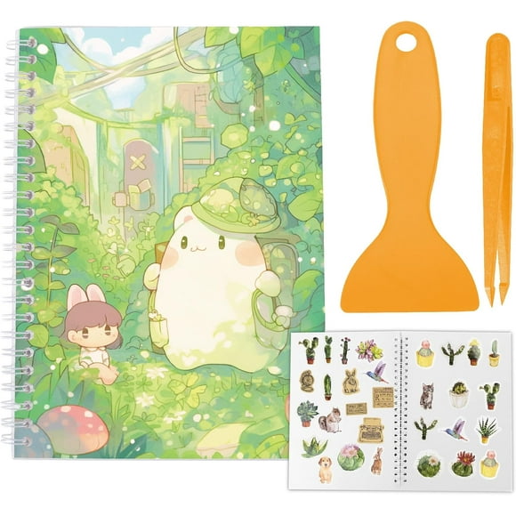 Libro de almacenamiento de pegatinas reutilizable para coleccionar con pinzas y raspador, tamaño A5, 40 hojas, colección de pegatinas, álbumes, organizador de pegatinas con tapa transparente verde