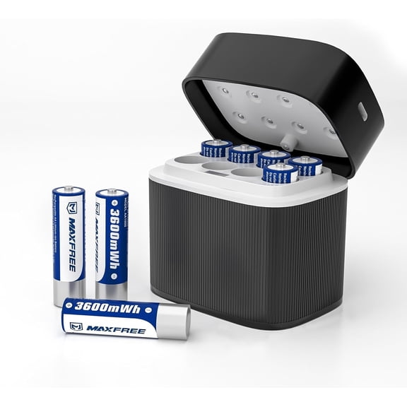 Maxfree Rechargeable AA Batteries Lithium with Dual Charger, 8 Pack 1.5V 3600mWh Long Lasting Double A Batteries, LED Display Fast Charging for NiMH & Lithium, for Blink Cameras Toys Controllers