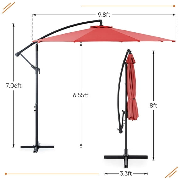 Gianna 10FT Patio Umbrellas, 8 Ribs, UV Protection for Pool Garden Backyard Market, Red