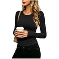 thumbnail image 2 of hotojiny Womens Long Sleeve T Shirts Stretchy Crew Neck Ruched Fall Winter Top Soft Slim Fit Basic Tee Going out Outfit(Black,Large), 2 of 7