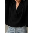 thumbnail image 4 of Women Dressy Casual Blouse Business Short Sleeve Collared Tops Placket V Neck Work Shirt black XXL, 4 of 8