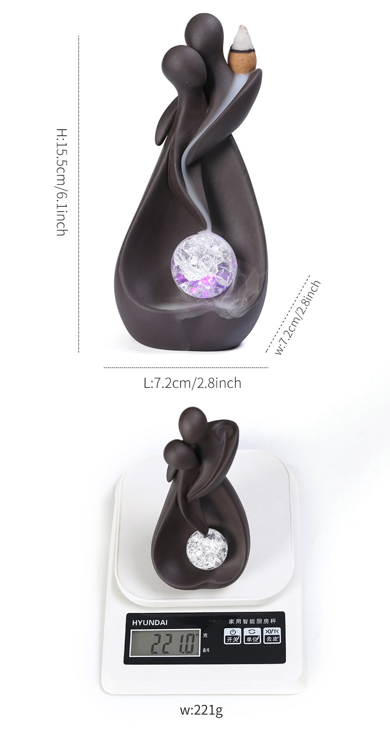Purple Sand Valentine's Day LED Incense Burner Creative Love Couple Backflow Incense Holder for Home Decoration Ornaments
