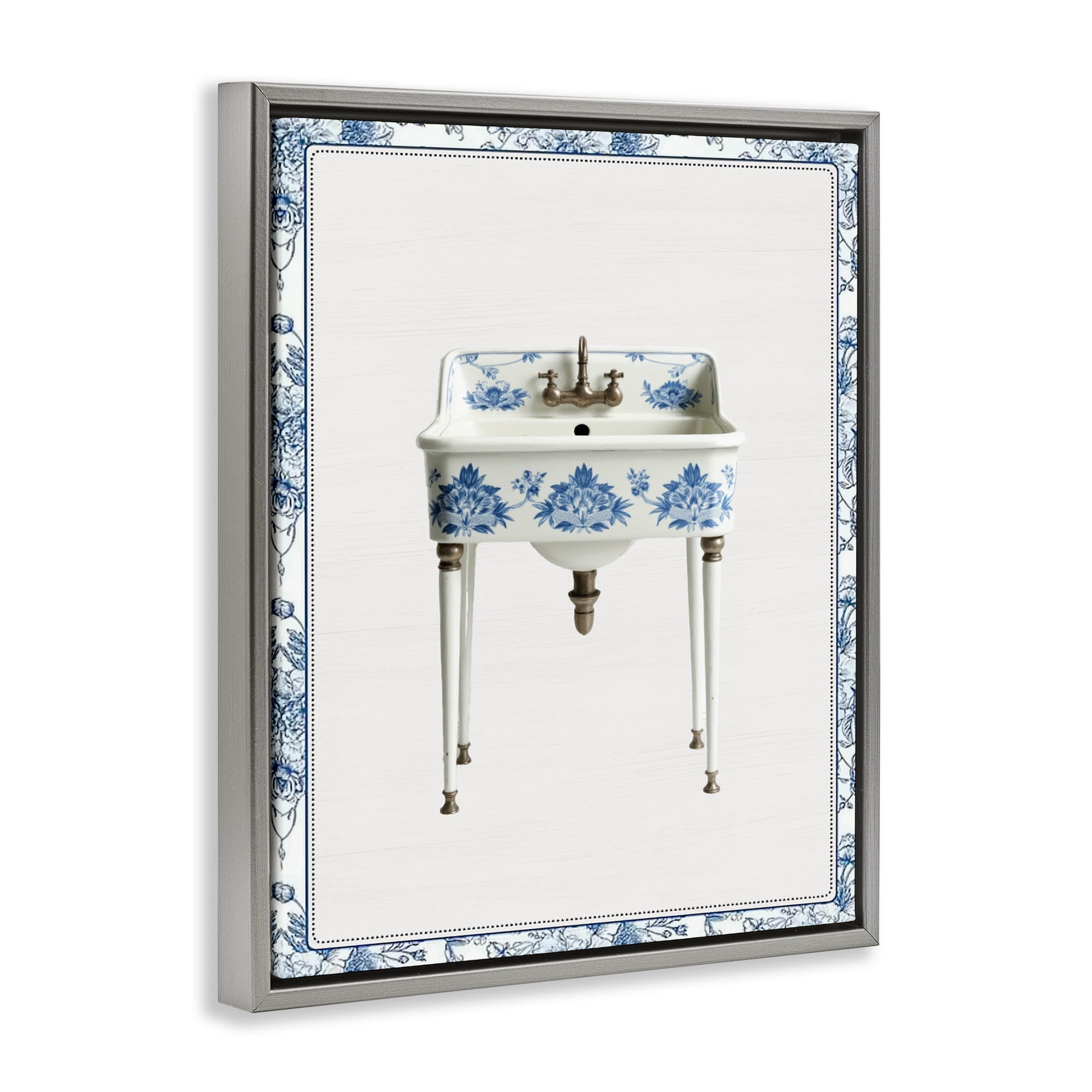 Vintage Chinoiserie Sink Gray Framed Floater Canvas Wall Art, design by Lettered and Lined
