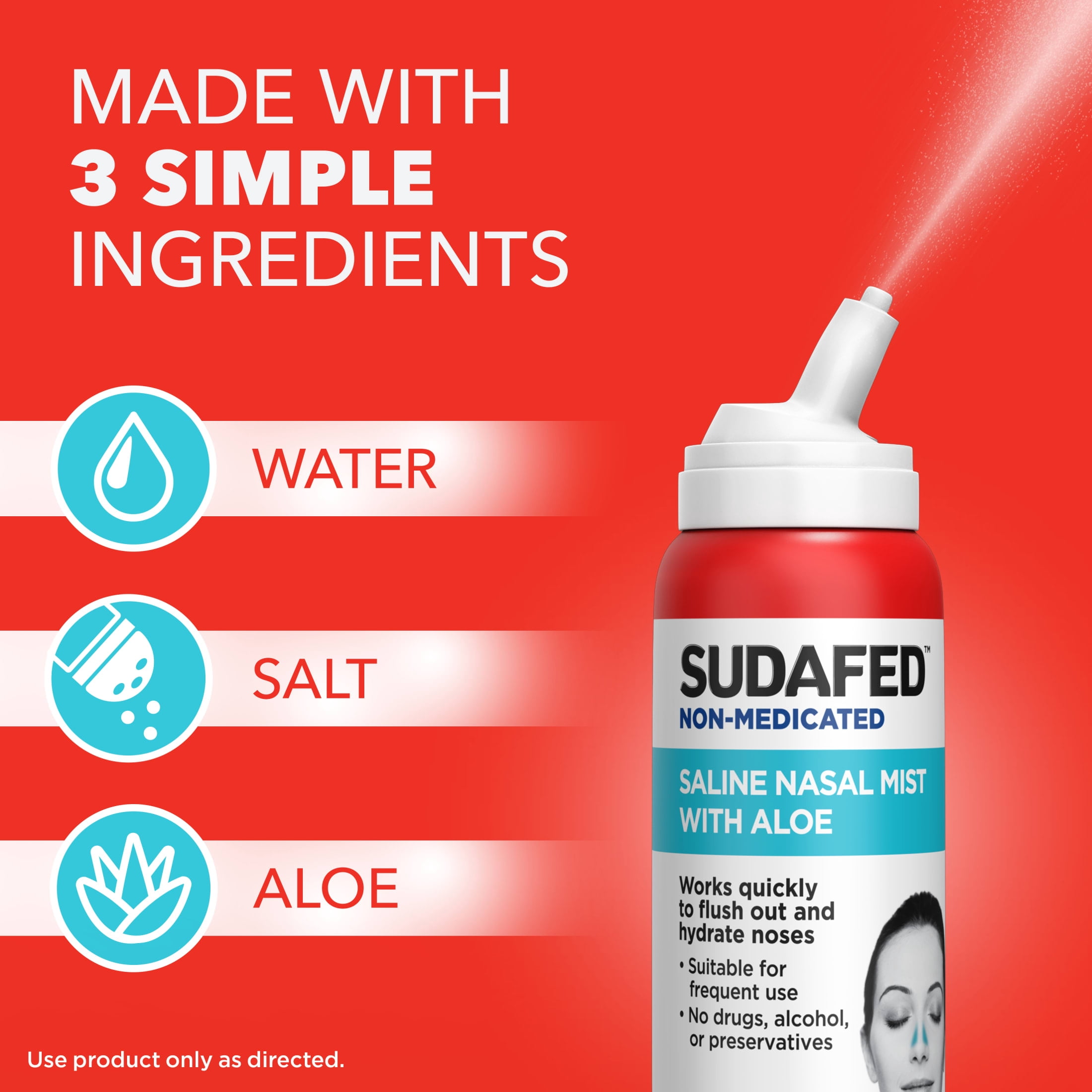 (2 pack) Sudafed Non-Medicated Saline Nasal Mist with Aloe, 3 fl. oz