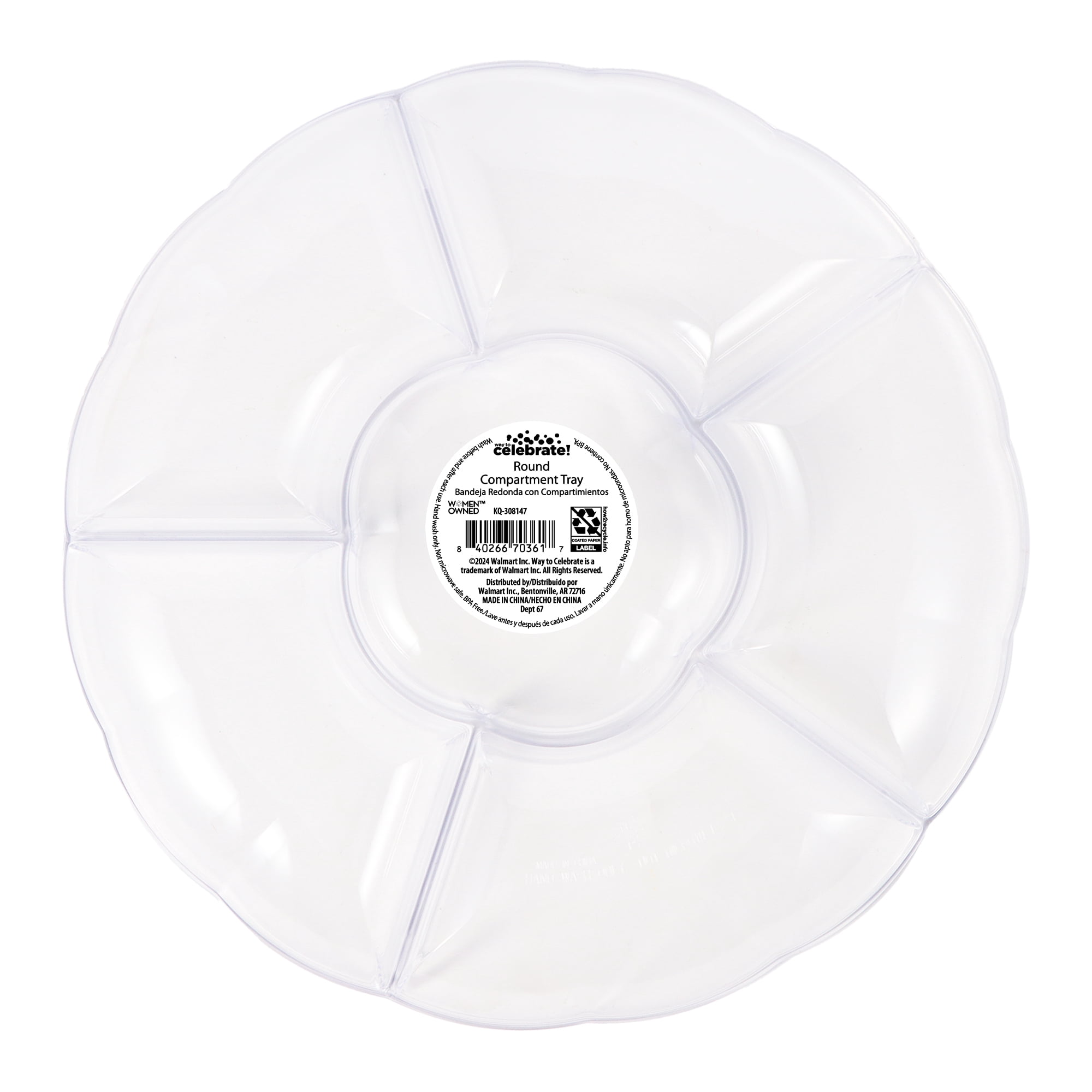(2 pack) Clear Round Compartment Tray, 12", by Way To Celebrate