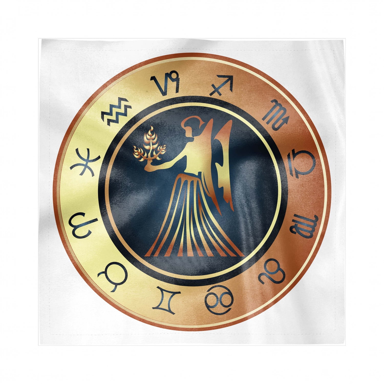 Zodiac Virgo Decorative Satin Napkins Set of 4, Circle with 12 Sign and