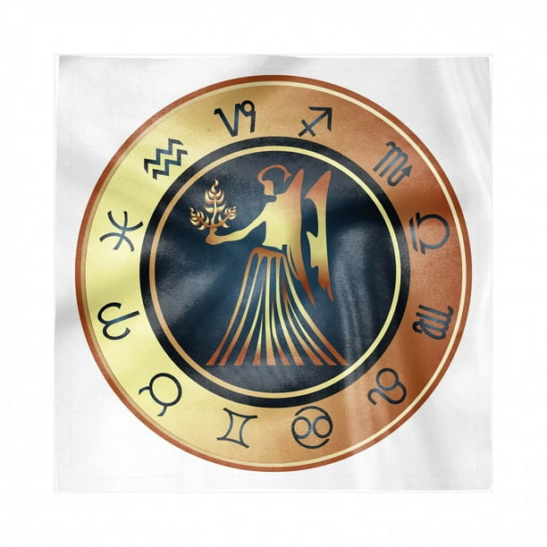 Zodiac Virgo Napkins Set of 4, Circle with 12 Sign and Fantasy Woman