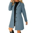 thumbnail image 2 of Long Sleeve Shirts for Women Coats For Women Wool Blend Thicken Stand Collar Single Breasted Trench Coat Fashion A Line Fall Winter Jackets Blue, 2 of 9