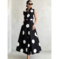 thumbnail image 2 of Women Sleeveless Polka Dot Maxi Dress Black and White V-Neck Button Front, 2 of 10