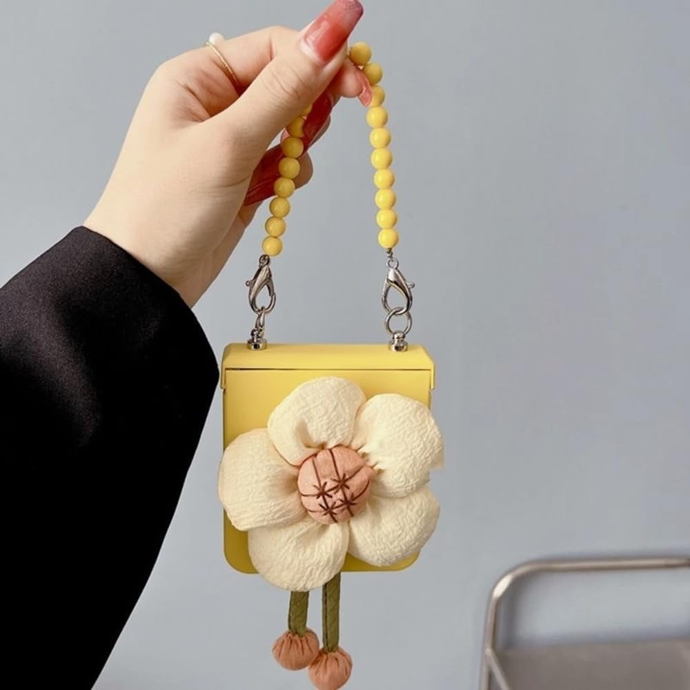 for Galaxy Z Flip 6 Cute Yellow Sunflower with Wristband Crossbody