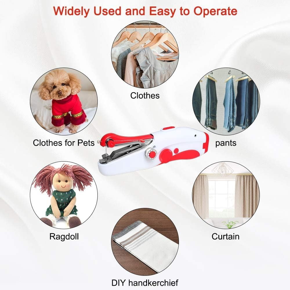 Handheld Sewing Machine, Mini Portable Electric Sewing Machine for Beginners Adult, Easy to Use and Fast Stitch Suitable for Clothes,Fabrics, Cutains,DIY Home Travel (RedWhite)