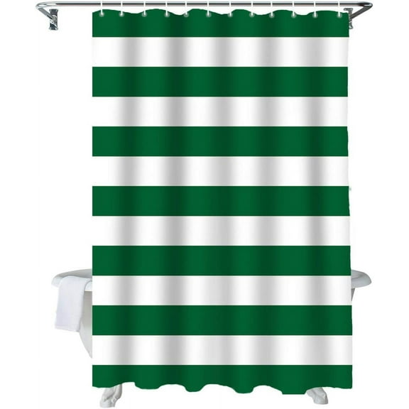 Merry Christmas Shower Curtain Green and White Stripes Shower Curtains for Bathroom Curtain Sets with Hooks Waterproof Fabric Bath Curtain Standard 72" X 72"