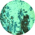 thumbnail image 1 of Ahgly Company Machine Washable Indoor Round Abstract Turquoise Blue Modern Area Rugs, 7' Round, 1 of 4