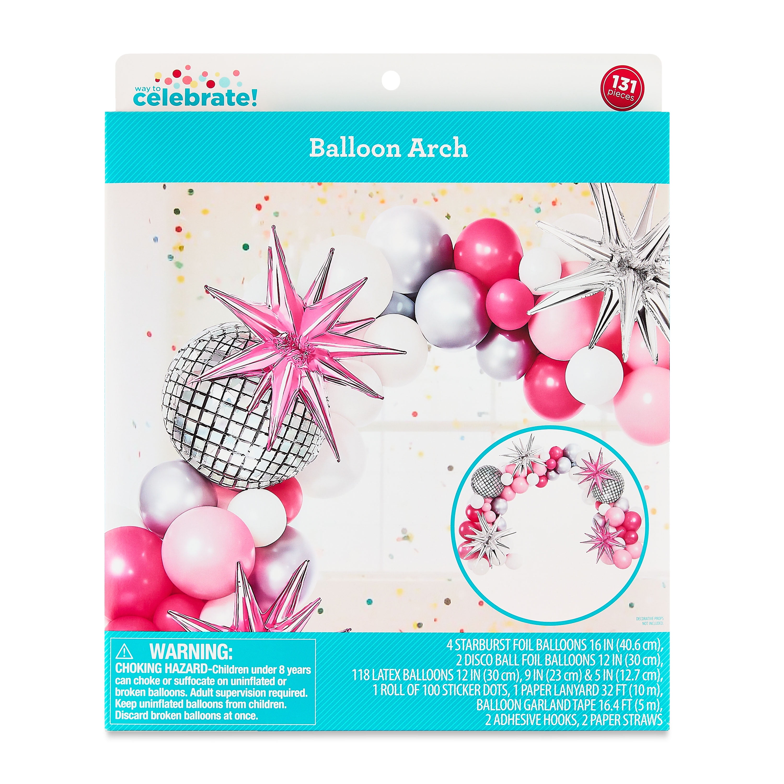 Pink/Silver/White Disco Balloon Arch, 131 Pieces, by Way To Celebrate