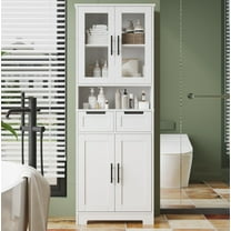 Ktaxon 67" Tall Bathroom Cabinet with 2 Drawers, Floor Storage Cabinet,  Wooden Kitchen Cupboard w/ Adjustable Shelf, White