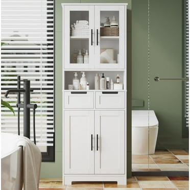 Ktaxon 67" Tall Bathroom Cabinet with 2 Drawers, Floor Storage Cabinet,  Wooden Kitchen Cupboard w/ Adjustable Shelf, White