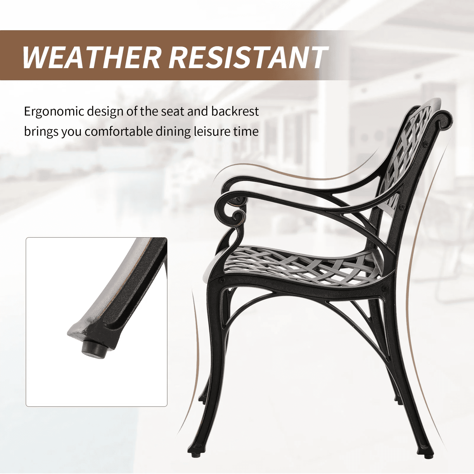 PATIO-IN Cast Aluminum Outdoor Dining Patio Chairs Set of 2, Antique Bronze, Weatherproof Patio Furniture with Adjustable Feet for Garden, Porch, Poolside