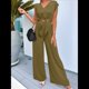 thumbnail image 5 of Conjunto de Chándal Informal de Verano de 2 Piezas para Mujer, con Cuello en V, Corta, Cinturón y Pantalones Anchos, 2025 Verde XL, 5 of 7
