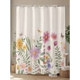 thumbnail image 4 of Rustic Watercolor Floral Shower Curtain, Wild Flowers Pink Yellow Dragonflies Bathroom Decor Curtains Set with Hooks, Waterproof Fabric Home Accessories， Stall 48 X 72 Inch, 4 of 6