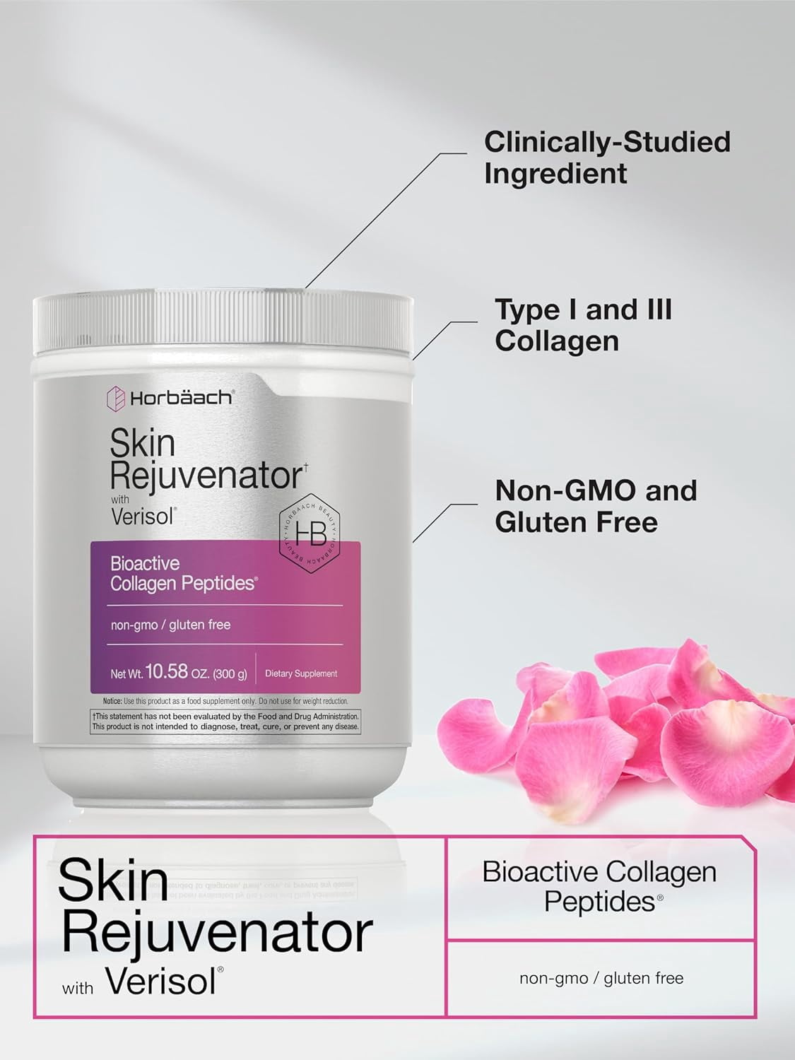 Skin Rejuvenator Powder 10.58 oz | Bioactive Collagen Peptide | by Horbaach