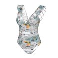 thumbnail image 4 of Yiaed The World Map with Cartoon Animals Print Women's Ruffled One Piece Swimsuit V Neck Swimwear Slimming Monokini for Woman-Small, 4 of 8