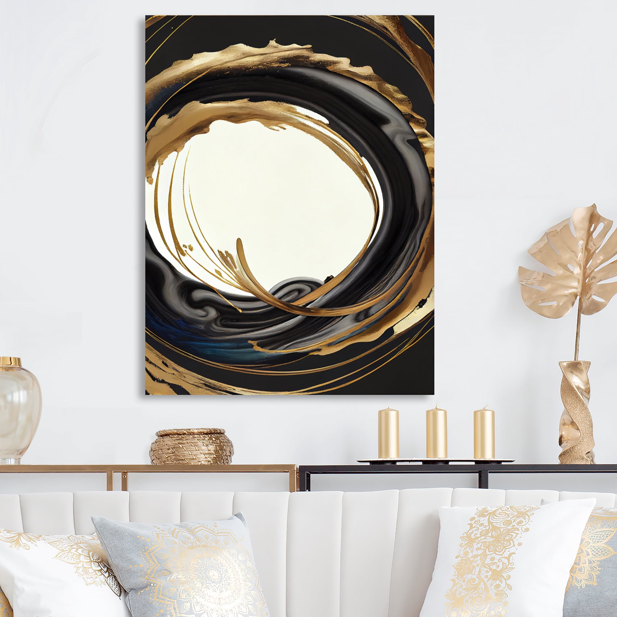 Designart Black And Gold Circle III Canvas Wall Art