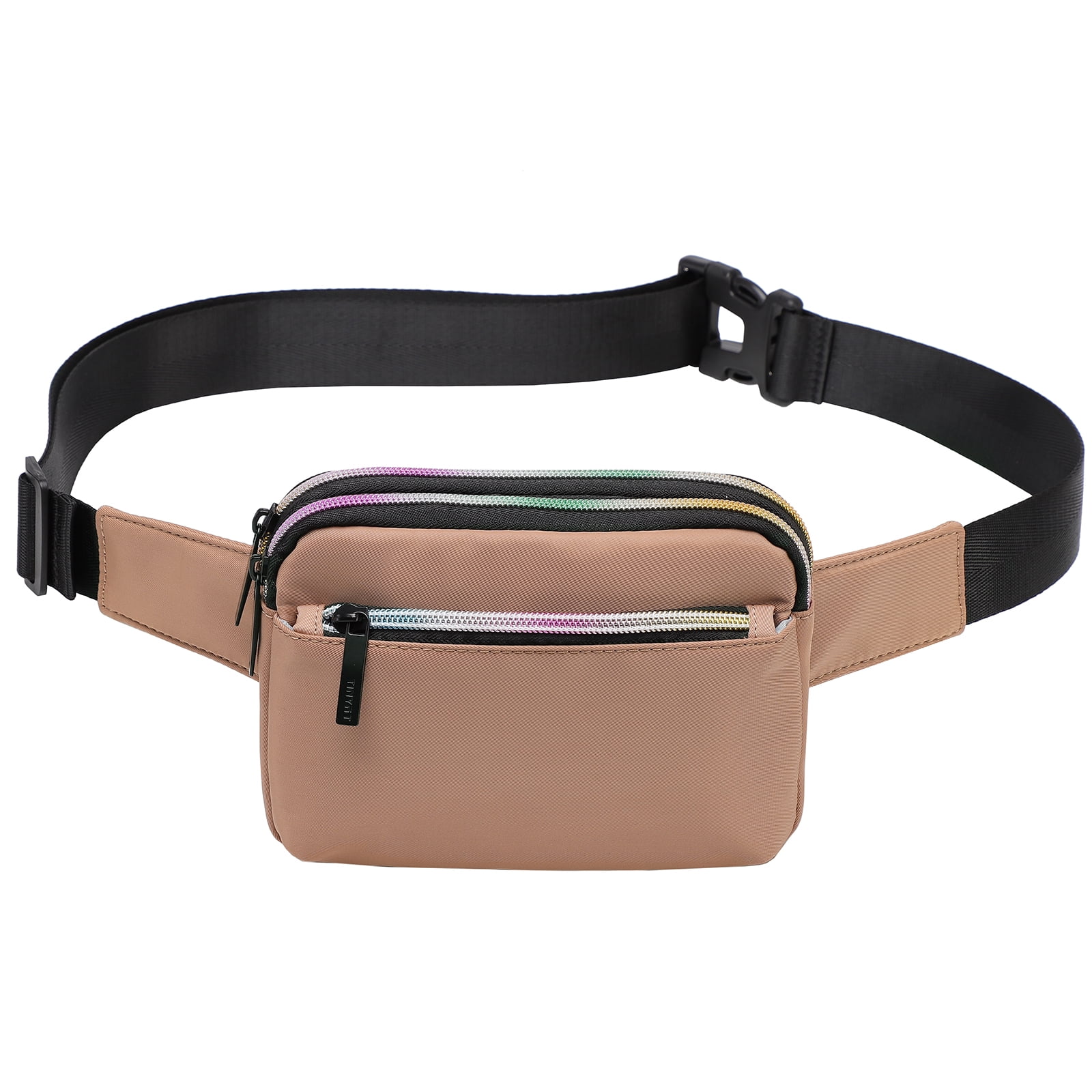 TINYAT Belt Bag for Women Nylon Fanny Pack 3zipper Pockets Casual Bum