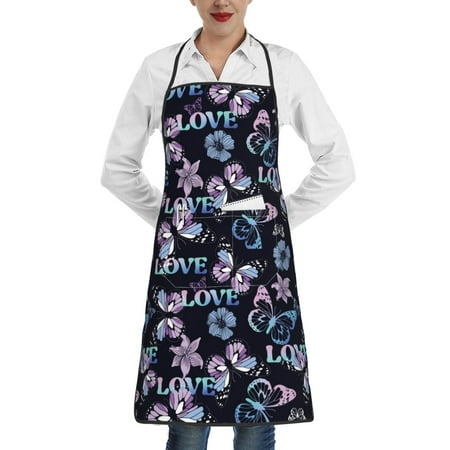 

Easygdp Love Butterflies Apron Waterdrop Resistant with 2 Pockets Oil Resistant Cooking Kitchen Chef Apron for Women Men