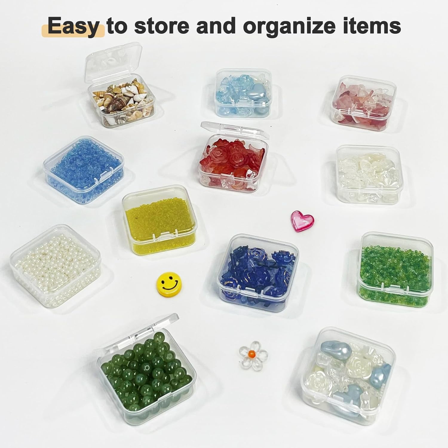 ABPETE Bead Organizer Box, Clear Plastic Storage Containers with Hinged Lids for Jewelry Making, Crafts, Beads, Small Parts Organization, Mini Craft Supply Cases(45 Pack)