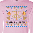 thumbnail image 4 of Inktastic Happy Hanukkah Sweater Style Design with Menorah and Dreidel Long Sleeve T-Shirt, 4 of 5