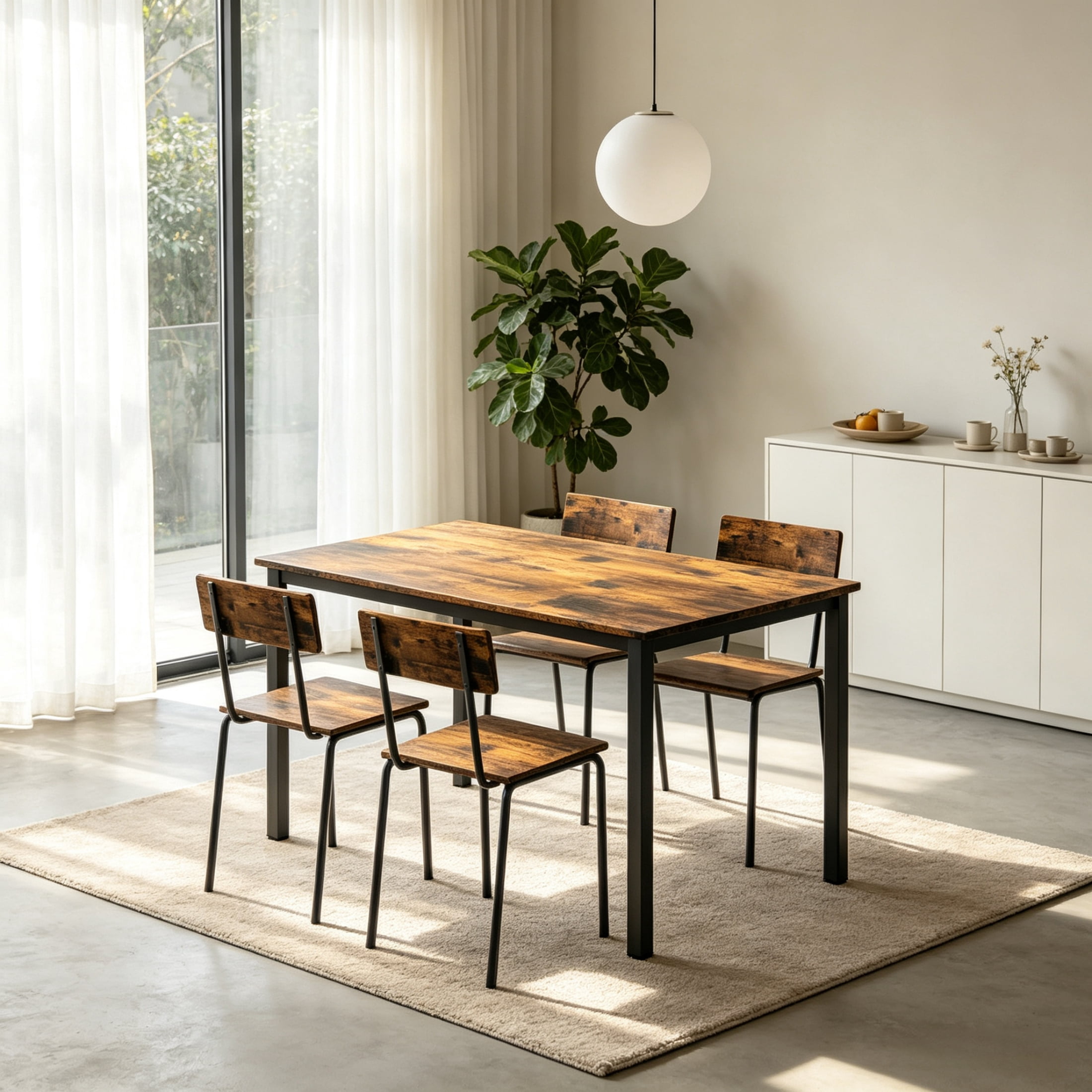 Vinform 5-Piece Dining Table Set, Wood Dining Table with 4 Chairs for Small Home and Apartment