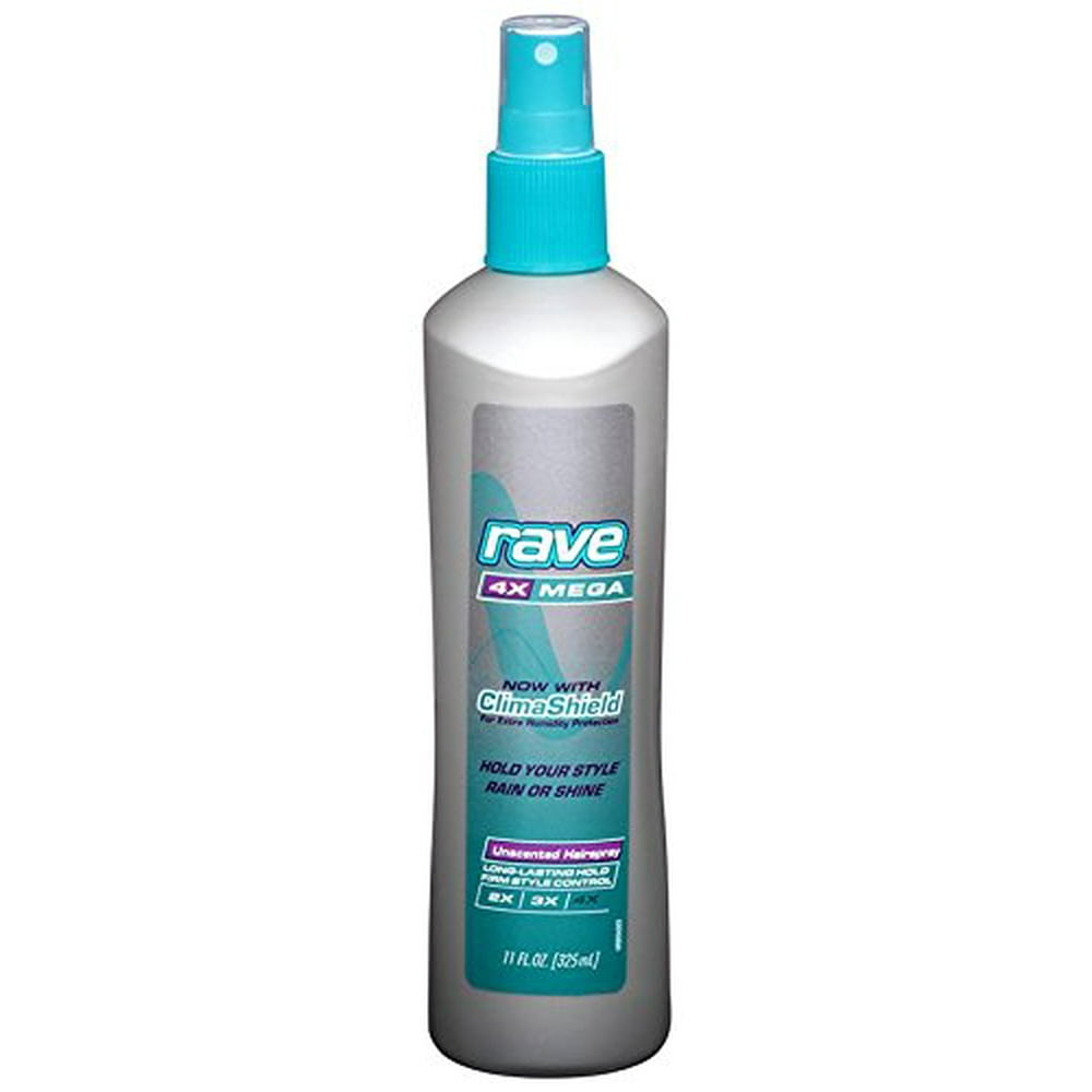 4 Pack Rave 4X Mega Hairspray with Clima Shield Unscented 11oz Each