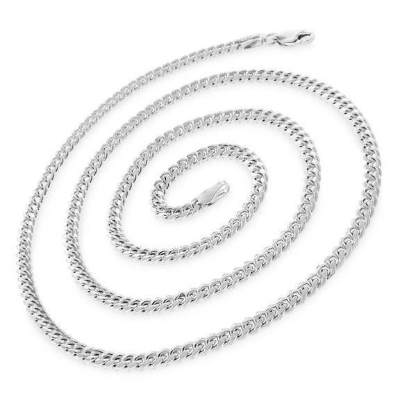 925 Italian Sterling Silver 3.5mm Miami Cuban, FREE Microfiber Cloth, Solid Bombe Curb Link Rhodium Chain Mens Womens Necklace, Giorgio Bergamo