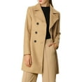 thumbnail image 1 of Unique Bargains Women's Notched Lapel Double Breasted Mid Length Overcoat, 1 of 7