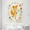 thumbnail image 1 of Cartoon Tapestry, Cute Animal with Floral Flowers Leaves Fish Detailed Frame , Wall Hanging for Bedroom Living Room Dorm Decor, 60W X 80L Inches, Eggshell Coral Almond Green Peach, by Ambesonne, 1 of 2