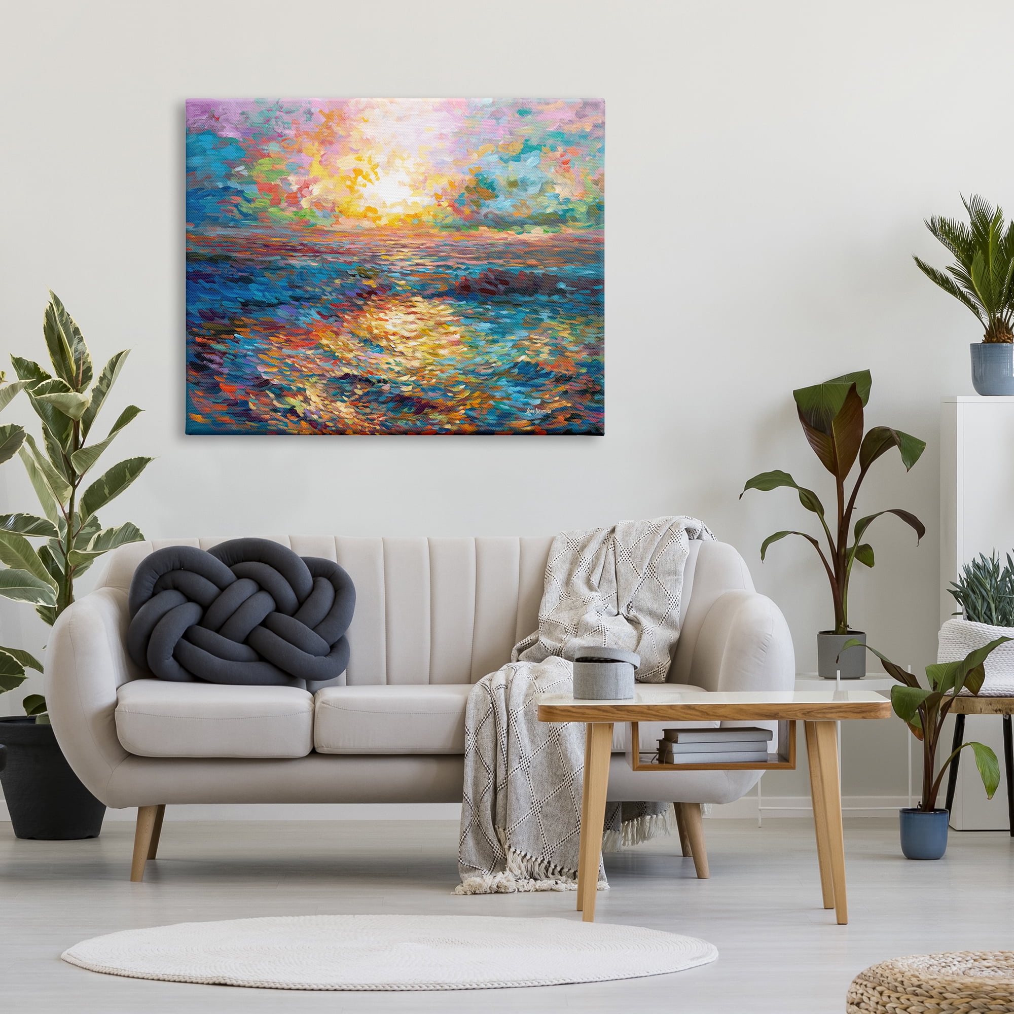 Stupell Industries Sunset in Mykonos Beach Landscape Painting Gallery Wrapped Canvas Art Print Wall Art, 48 x 36
