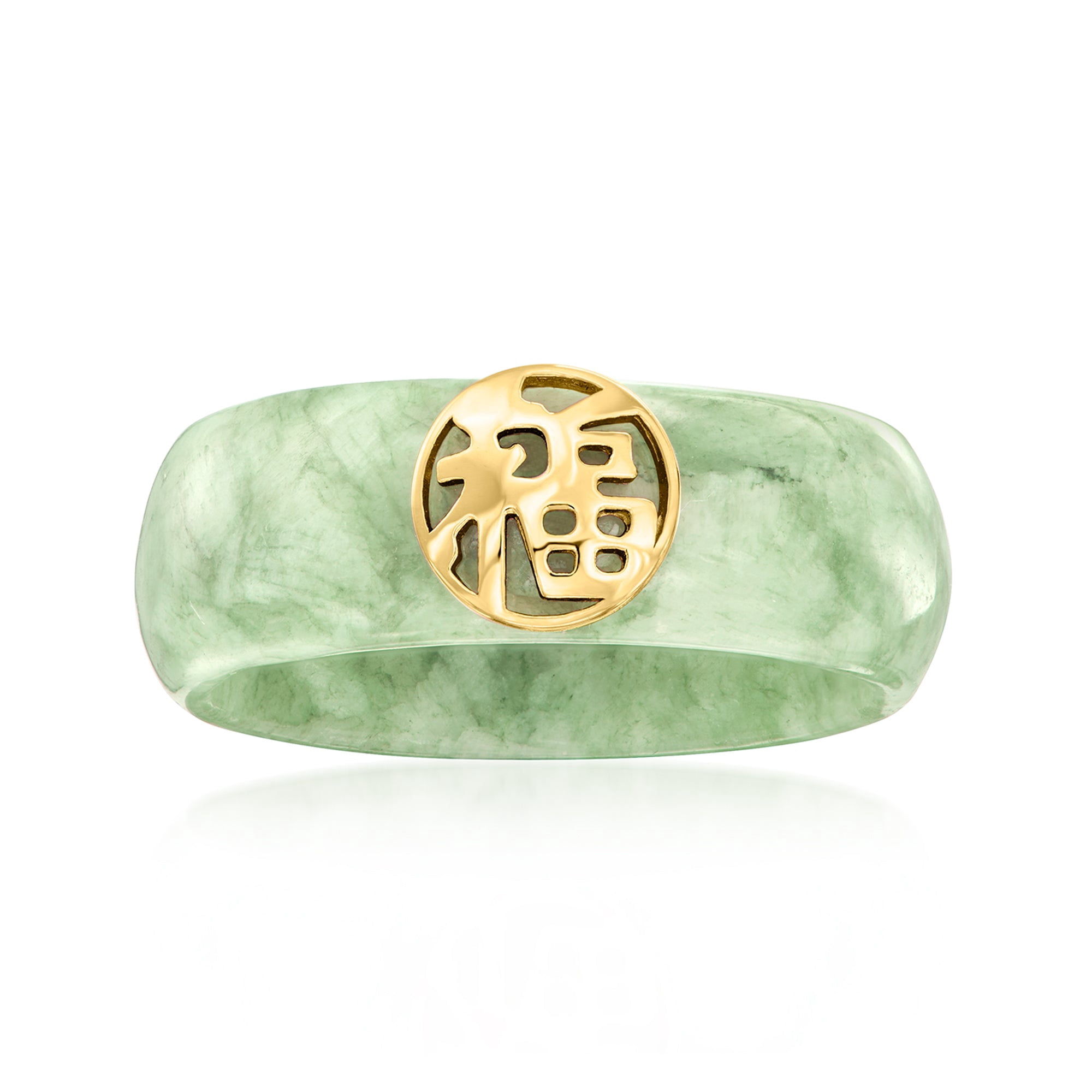 Ross-Simons Jade "Good Fortune" Ring With 18kt Gold Over Sterling, Women's, Adult