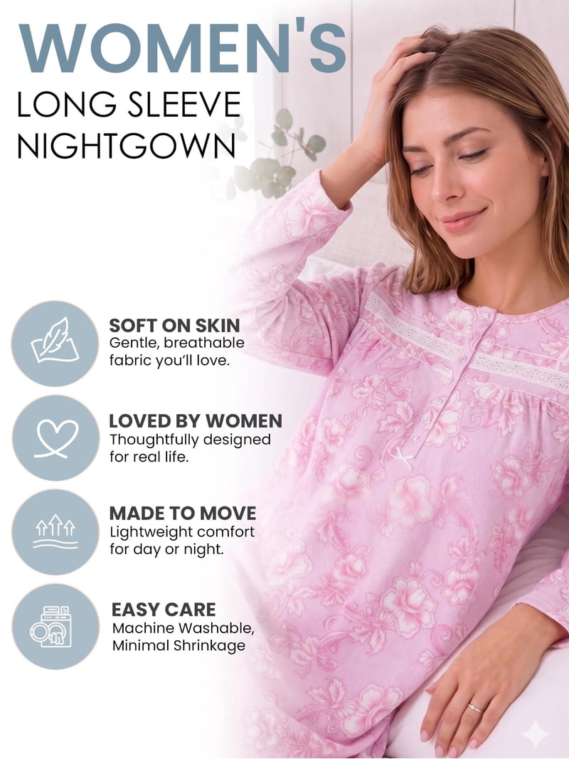 Casual Nights Women's Cozy Long Sleeve Fleece Nightgown