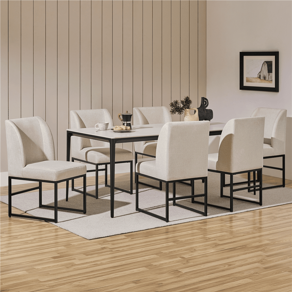 Alden Design 2pcs Modern Upholstered Fabric Dining Chairs for Dining Room, Beige