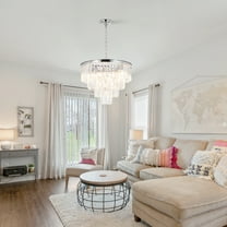 FINE MAKER 20 inch modern chrome crystal chandelier, 6 light round luxury large crystal chandelier for entrance living room bedroom