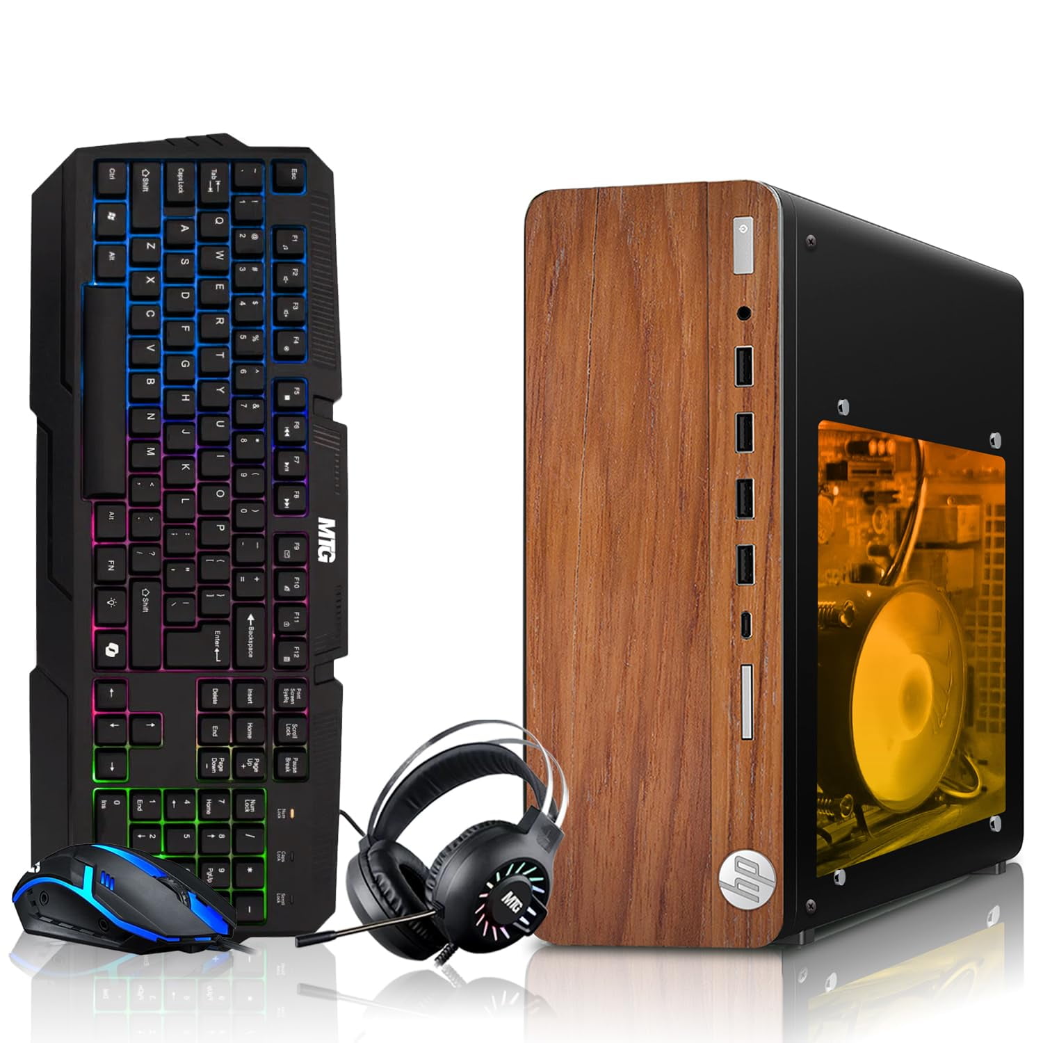 Restored HP Full Dark Gaming PC Desktop Computer – AMD Pro A10-9700,RX 550 Graphics,8GB RAM,512GB SSD,RGB Keyboard with AI Copilot,Mouse,WiFi,RGB Headphone,Windows 11