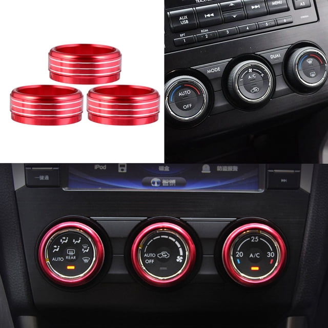 CRILSTYLEO 3Ud Anillos De Botón Para Aire Acondicionado En Rojo Material Aluminio Para De Auto