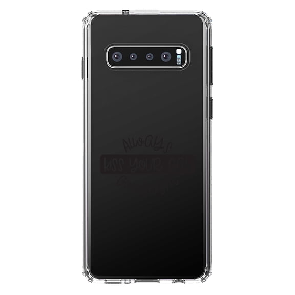 DistinctInk Clear Shockproof Hybrid Case for Samsung Galaxy S10 (6.1" Screen) - TPU Bumper Acrylic Back Tempered Glass Screen Protector - Always Kiss Your Cat Goodnight