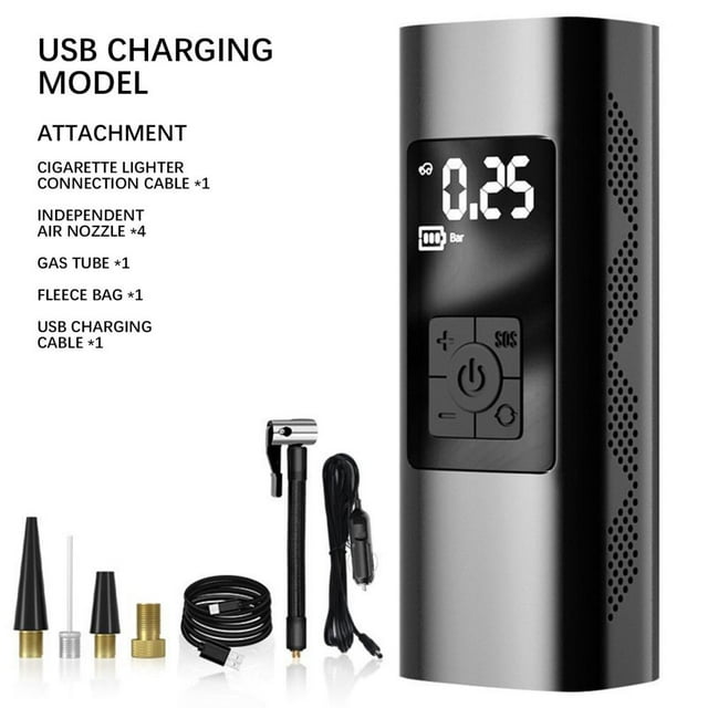 Tire Pressure Inflator,Highquality Metal Bodycar Wireless Inflator-High-Power Digital Tire Pressure Display One Machine for Multiple Purposes Wired/Rechargeable Version