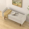 thumbnail image 3 of GZXS Storage Ottoman Bench, 46" Teddy Velvet Upholstered Windows/Bed Bench with Arms and Rubber Wood Legs, for Living Room, Bedroom, Entryway, Beige, 3 of 10
