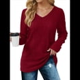 thumbnail image 2 of Blusas de Larga para Mujer, Camisetas con Cuello en V, Suéteres Tipo Túnica Ligeros, Moda Rojo M, 2 of 9