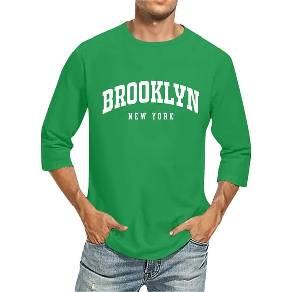 Big and Tall Shirts for Men 3/ 4 Sleeve Letter City Name T Shirts Comfortable Crewneck Solid Color Fit Tee Shirt Tops Spandex T for Men V Neck Mens Trashier Large Tall 3xlt S