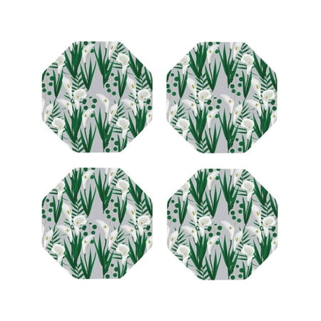 

Leather Coasters Set of 4 - Calla Lily Flowers Green Leaves Lightweight Non-Slip Drink Coasters for Desk Anti-Scalding Desk Cup Coasters for Office Table Decor Octagon