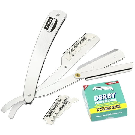 Utopia Care 100% Stainless Steel Straight Edge Barber Razor with 100 Derby