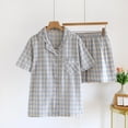 thumbnail image 3 of Gfyviroh Women 2 Piece Pajamas Sets Turn-down Collar Button Short Sleeve Tops and Shorts Outfits Comfortable Pocket Plaid Short Loungewear Sets, 3 of 3